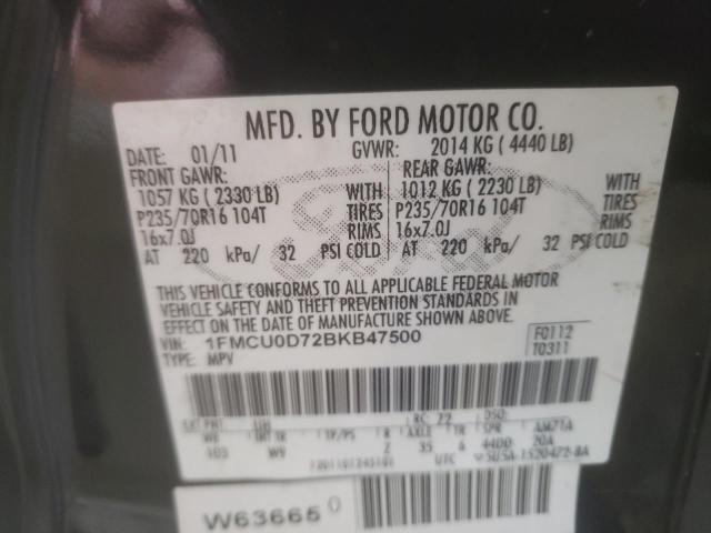 Photo 10 from auction – 2011 FORD ESCAPE XLT with VIN 1FMCU0D72BKB47500