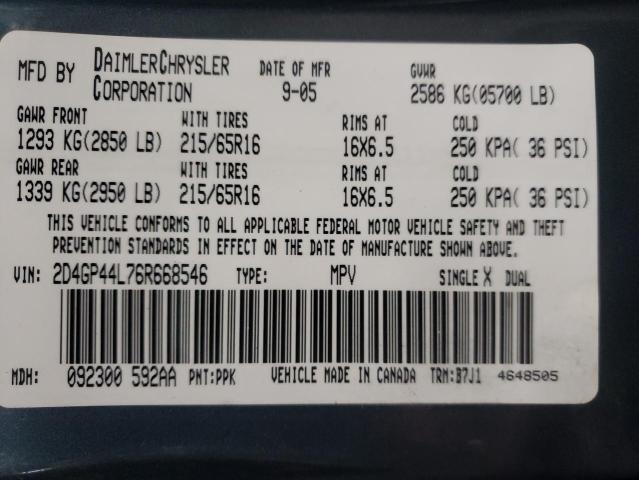 Photo 10 from auction – 2006 DODGE GRAND CARA with VIN 2D4GP44L76R668546