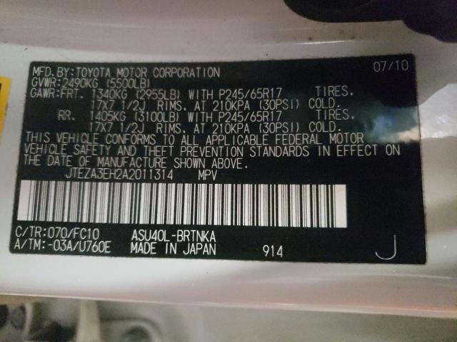 Photo 10 from auction – 2010 TOYOTA HIGHLANDER with VIN JTEZA3EH2A2011314