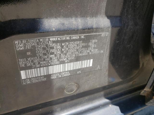 Photo 10 from auction – 2012 TOYOTA RAV4 with VIN 2T3BF4DVXCW192080