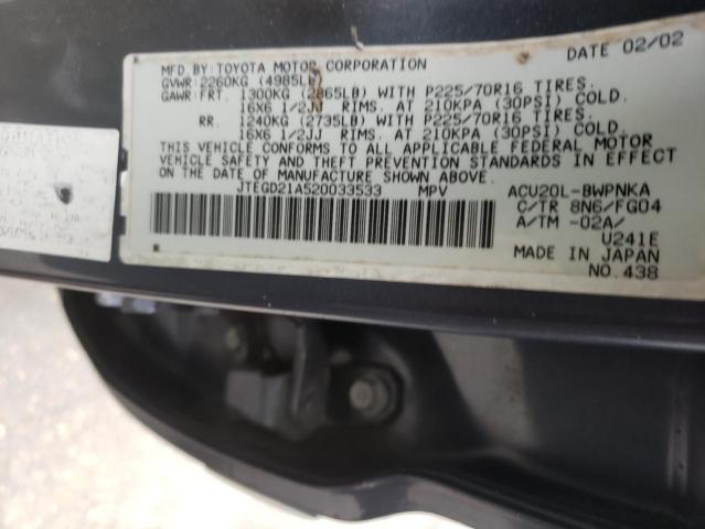 Photo 10 from auction – 2002 TOYOTA HIGHLANDER with VIN JTEGD21A520033533