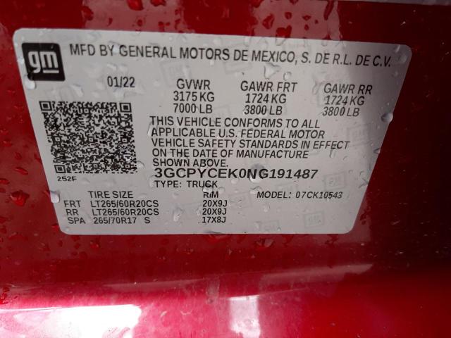 Photo 10 from auction – 2022 CHEVROLET SILVERADO with VIN 3GCPYCEK0NG191487