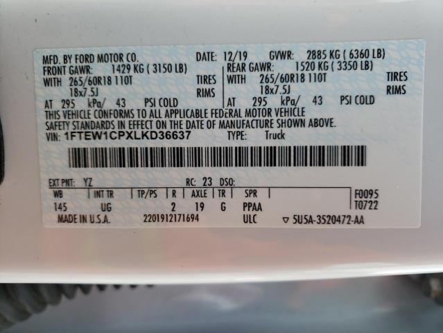 Photo 10 from auction – 2020 FORD F150 SUPER with VIN 1FTEW1CPXLKD36637