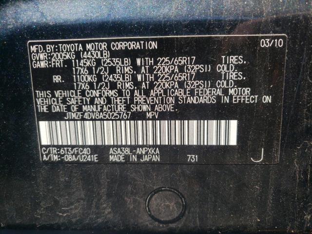 Photo 10 from auction – 2010 TOYOTA RAV4 with VIN JTMZF4DV8A5025767