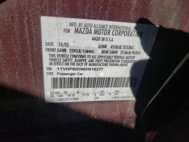 Photo 10 from auction – 2006 MAZDA 6 with VIN 1YVHP80D965M16277