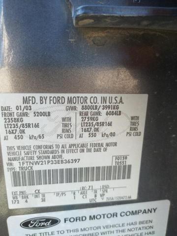 Photo 10 from auction – 2003 FORD F250 SUPER with VIN 1FTNW21P33EB36397