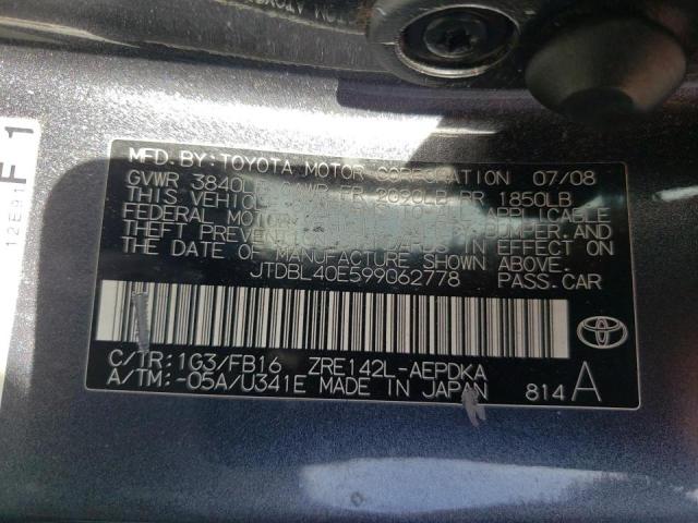 Photo 10 from auction – 2009 TOYOTA COROLLA BA with VIN JTDBL40E599062778