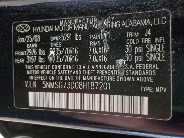 Photo 10 from auction – 2008 HYUNDAI SANTA FE G with VIN 5NMSG73D08H187201