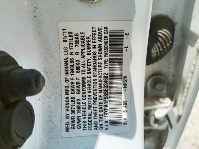 Photo 10 from auction – 2011 HONDA CIVIC LX with VIN 19XFA1F58BE034682