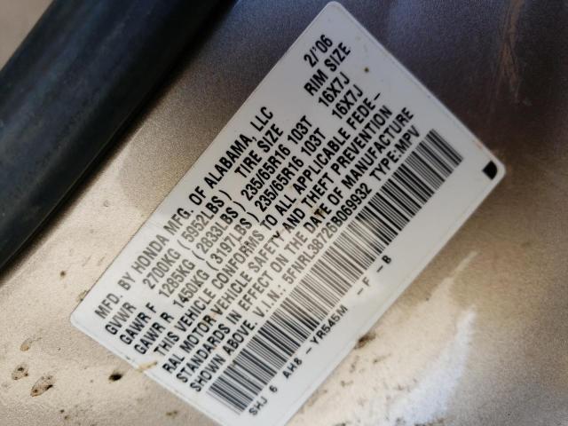 Photo 10 from auction – 2006 HONDA ODYSSEY EX with VIN 5FNRL38726B069932