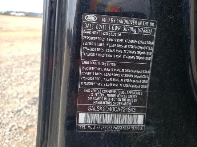 Photo 10 from auction – 2012 LAND ROVER RANGE ROVE with VIN SALSK2D40CA721843