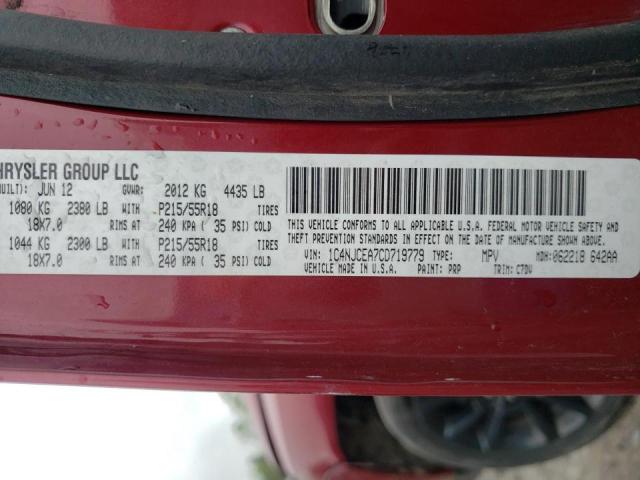 Photo 10 from auction – 2012 JEEP COMPASS LA with VIN 1C4NJCEA7CD719779