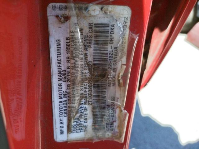 Photo 10 from auction – 2003 TOYOTA COROLLA MA with VIN 2T1KR32E23C165020