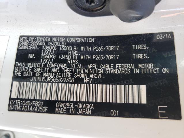 Photo 10 from auction – 2016 TOYOTA 4RUNNER SR with VIN JTEBU5JR5G5329308