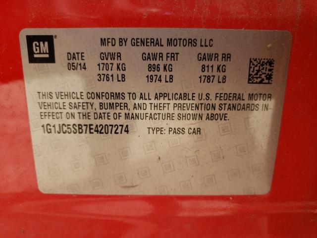 Photo 10 from auction – 2014 CHEVROLET SONIC LT with VIN 1G1JC5SB7E4207274