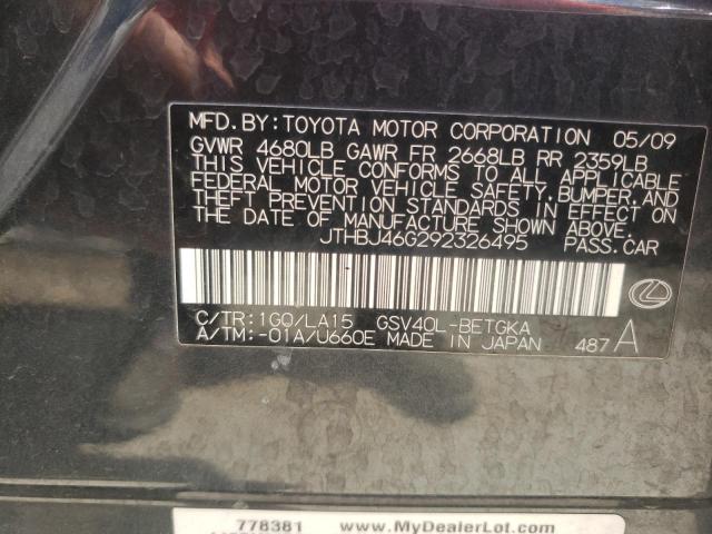 Photo 10 from auction – 2009 LEXUS ES 350 with VIN JTHBJ46G292326495