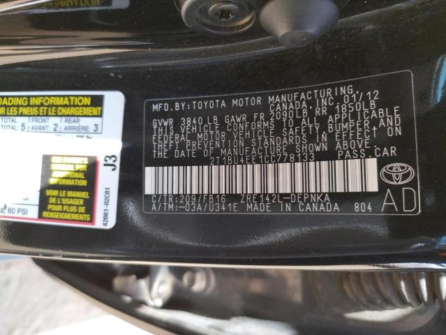 Photo 10 from auction – 2012 TOYOTA COROLLA BA with VIN 2T1BU4EE1CC778133