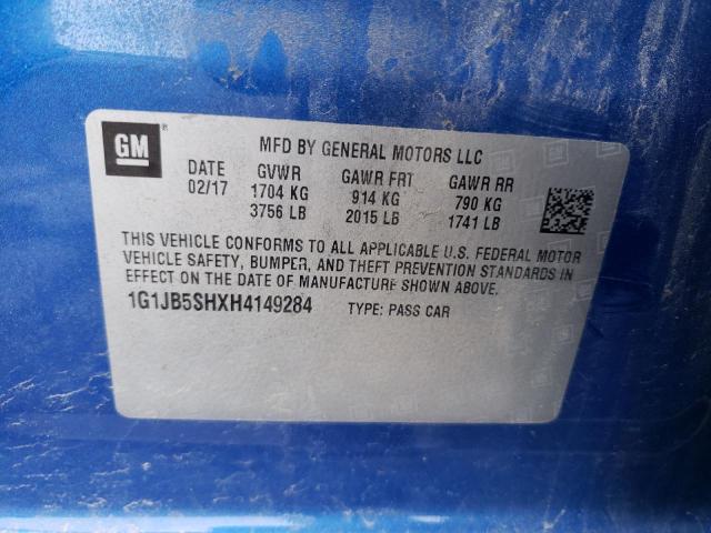 Photo 10 from auction – 2017 CHEVROLET SONIC LS with VIN 1G1JB5SHXH4149284