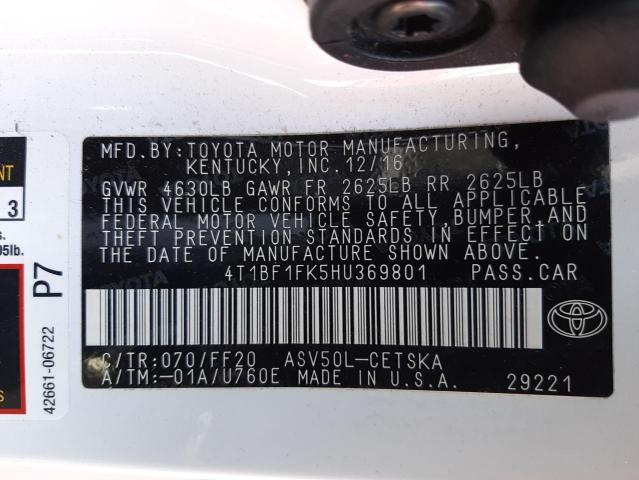 Photo 10 from auction – 2017 TOYOTA CAMRY LE with VIN 4T1BF1FK5HU369801