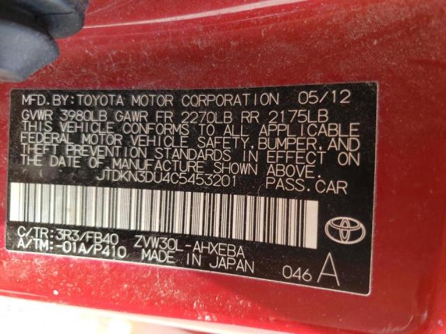 Photo 10 from auction – 2012 TOYOTA PRIUS with VIN JTDKN3DU4C5453201