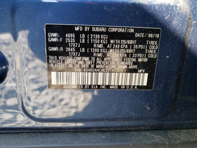Photo 10 from auction – 2019 SUBARU OUTBACK 2. with VIN 4S4BSAHC0K3214717