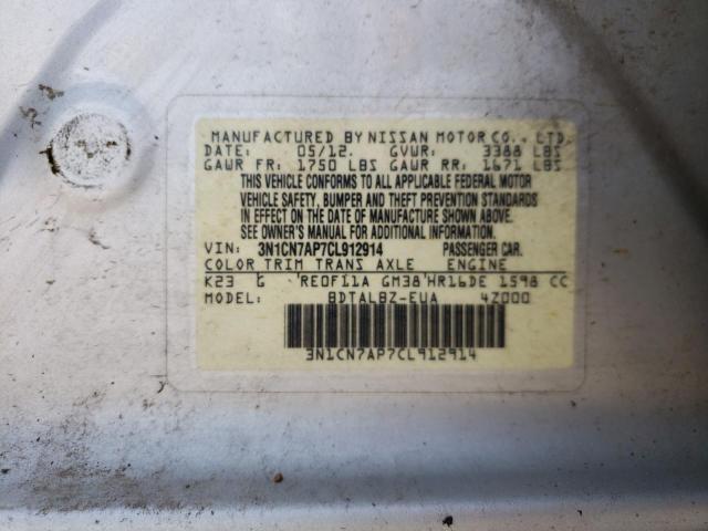 Photo 10 from auction – 2012 NISSAN VERSA S with VIN 3N1CN7AP7CL912914