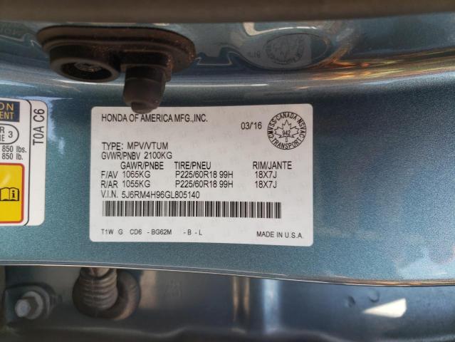 Photo 10 from auction – 2016 HONDA CR-V TOURI with VIN 5J6RM4H96GL805140