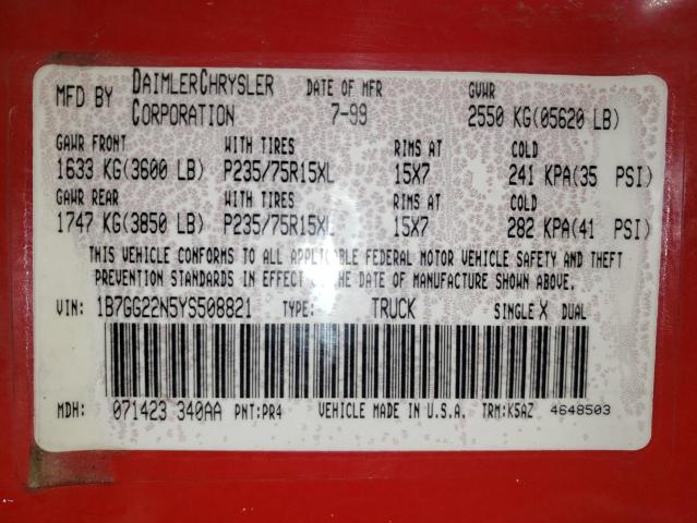 Photo 10 from auction – 2000 DODGE DAKOTA with VIN 1B7GG22N5YS508821