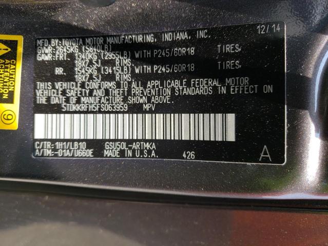 Photo 10 from auction – 2015 TOYOTA HIGHLANDER with VIN 5TDKKRFH5FS063959