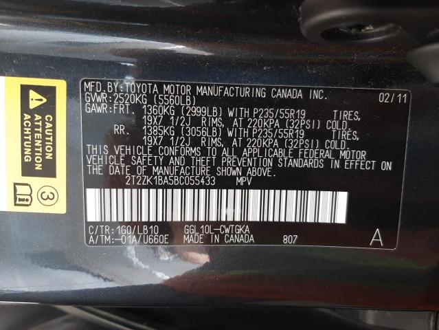 Photo 10 from auction – 2011 LEXUS RX 350 with VIN 2T2ZK1BA5BC055433