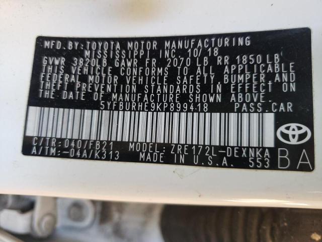 Photo 10 from auction – 2019 TOYOTA COROLLA L with VIN 5YFBURHE9KP899418
