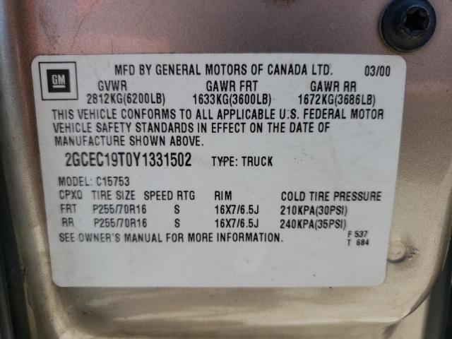 Photo 10 from auction – 2000 CHEVROLET silverado with VIN 2GCEC19T0Y1331502