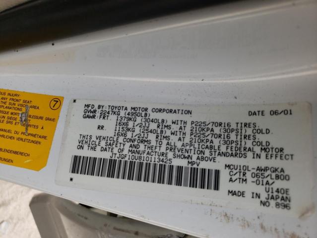 Photo 10 from auction – 2001 LEXUS RX 300 with VIN JTJGF10U810113425