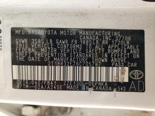 Foto 10 de la subasta – 2006 TOYOTA COROLLA CE con VIN 2T1BR32E76C705787