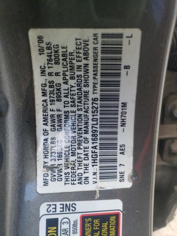 Photo 10 from auction – 2007 HONDA CIVIC EX with VIN 1HGFA16897L015276