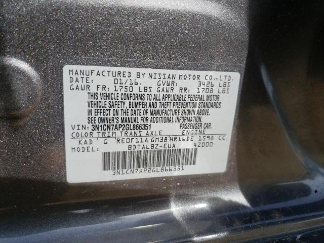 Photo 10 from auction – 2016 NISSAN VERSA S with VIN 3N1CN7AP2GL866351