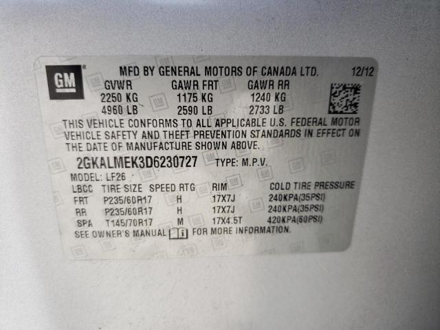 Photo 10 from auction – 2013 GMC TERRAIN SL with VIN 2GKALMEK3D6230727