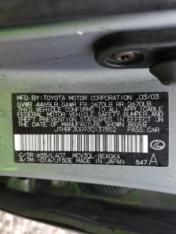 Photo 10 from auction – 2003 LEXUS ES 300 with VIN JTHBF30G930137852