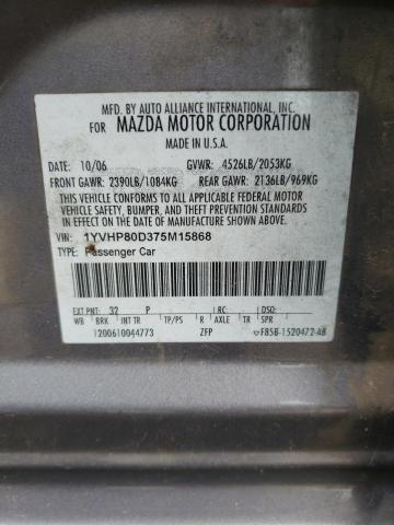 Photo 10 from auction – 2007 MAZDA 6 S with VIN 1YVHP80D375M15868