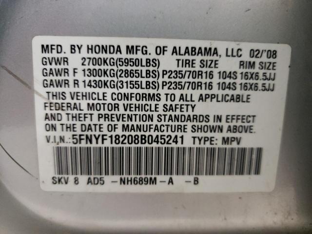 Photo 10 from auction – 2008 HONDA PILOT VP with VIN 5FNYF18208B045241