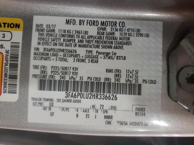Photo 10 from auction – 2017 FORD FUSION SE with VIN 3FA6P0LU2HR336626
