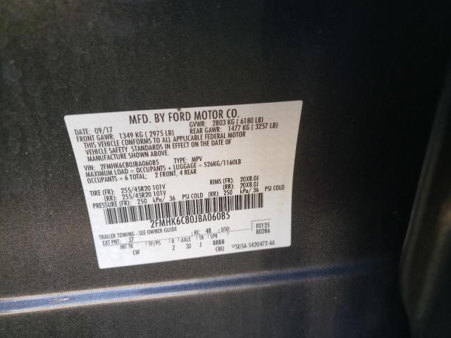 Photo 10 from auction – 2018 FORD FLEX SEL with VIN 2FMHK6C80JBA06085
