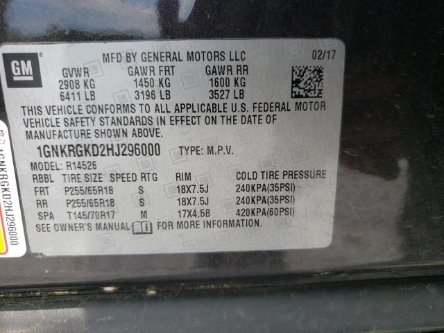 Photo 10 from auction – 2017 CHEVROLET TRAVERSE L with VIN 1GNKRGKD2HJ296000