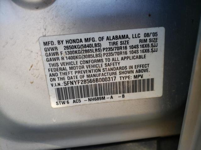 Photo 10 from auction – 2006 HONDA PILOT EX with VIN 5FNYF28566B000317
