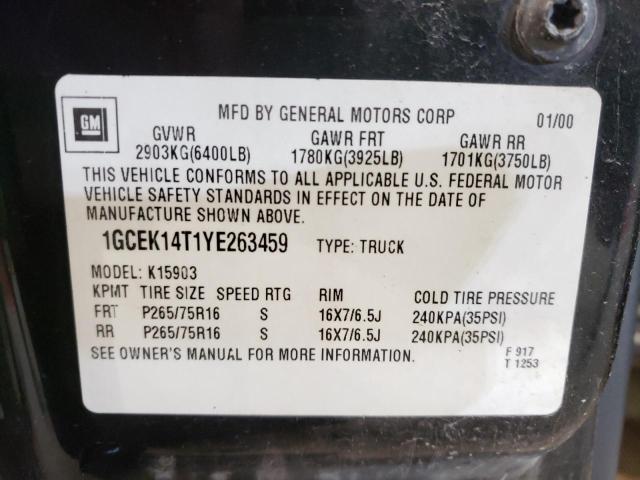 Photo 10 from auction – 2000 CHEVROLET SILVERADO with VIN 1GCEK14T1YE263459