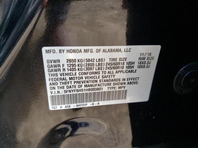 Photo 10 from auction – 2017 HONDA PILOT EXL with VIN 5FNYF6H51HB003801
