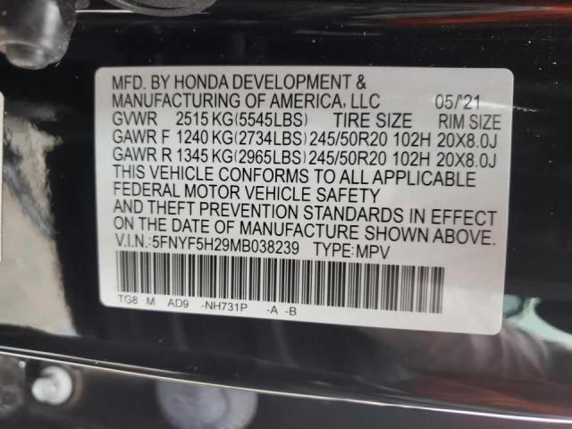 Photo 10 from auction – 2021 HONDA PILOT SE with VIN 5FNYF5H29MB038239