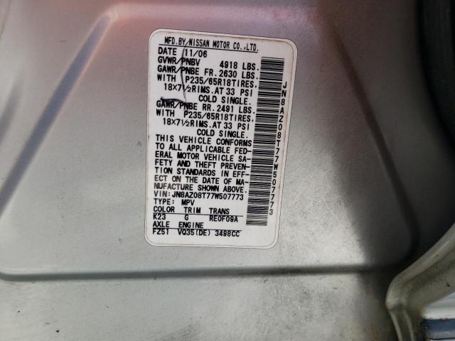 Photo 10 from auction – 2007 NISSAN MURANO SL with VIN JN8AZ08T77W507773