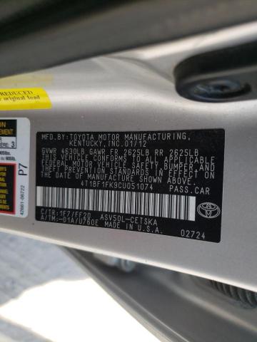 Photo 10 from auction – 2012 TOYOTA CAMRY BASE with VIN 4T1BF1FK9CU051074