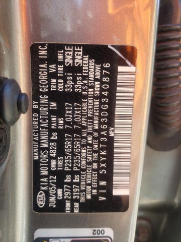 Photo 10 from auction – 2013 KIA SORENTO LX with VIN 5XYKT3A63DG340876